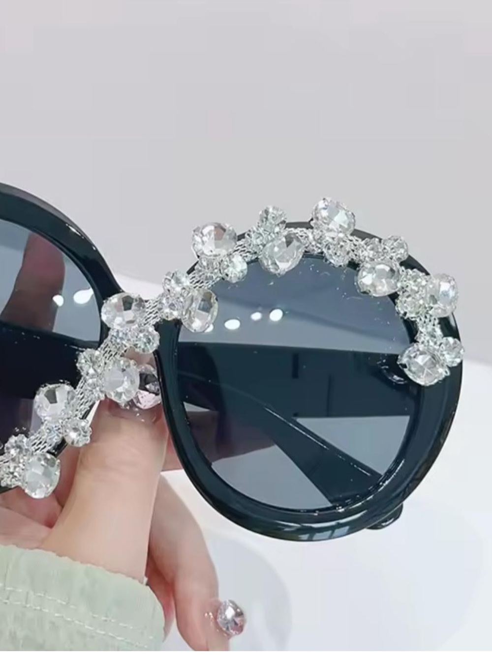 Crystal-Embellished Black Women's Sunglasses